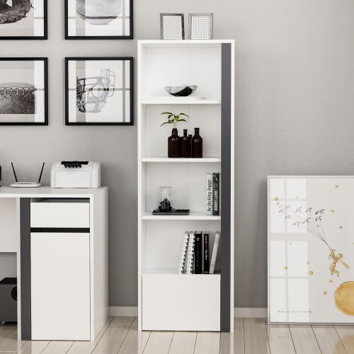 HOMEMANIA Bibliothèque Shae avec Étagères, Meuble de Rangement - pour Salon, Bureau - Blanc, Anthracite en Bois, 50 x 30 x 152 cm