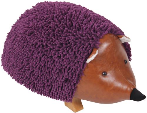 Pouf pour enfants Iringa en forme d'hérisson - Tabouret pour enfants coque Bois Revêtement Similicuir fin - Couleur Violet