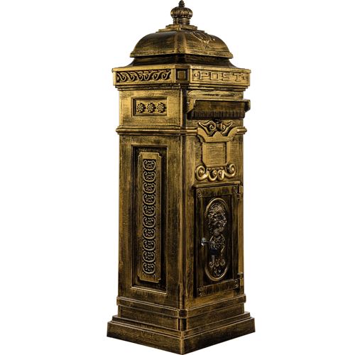 Boîte aux lettres sur pied, style antique anglais, aluminium inox, hauteur: 102,5 cm, coloris : laiton, garantie: 3 ans