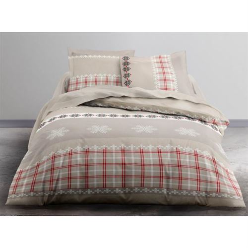 TODAY Parure de couette HANNA en coton flanelle 220x240cm - 1 housse de couette et 2 taies d'oreiller