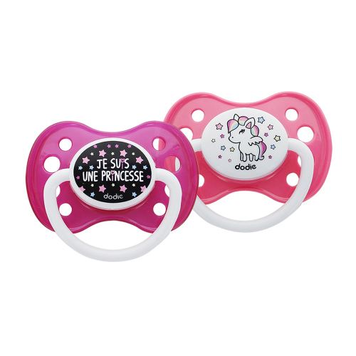Lot de 2 sucettes silicone Dodie girly 6 mois et plus
