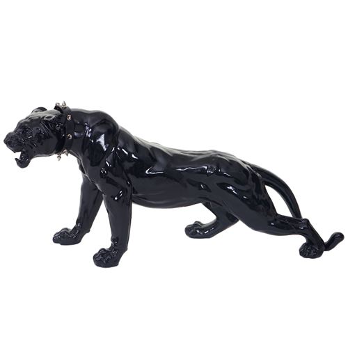 Figure de décoration léopard 59cm intérieur plein air noir poli fin avec collier