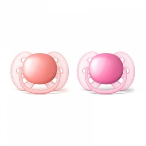 2 sucettes ultra douce 6 -18 mois fille - philips avent