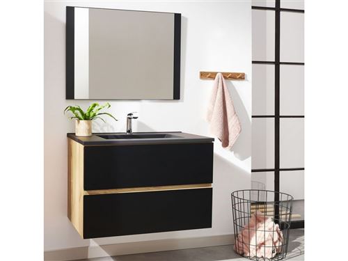 BOBOCHIC Meuble de salle de bain 80 cm AKELA Couleur chêne et noir