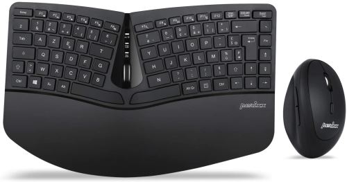 perixx Periduo-606, Jeux de Clavier Mini Ergonomique sans Fil et Souris Verticale Portable, avec Repose Poignet réglable et Touches à Membrane Low Profile