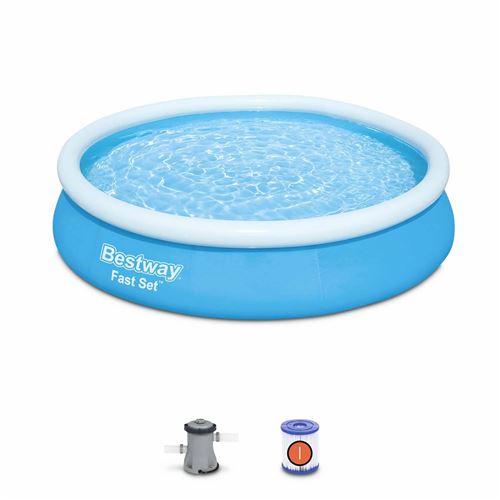 Piscine gonflable bleue autoportante BESTWAY – Jade ⌀ 360 x 76 cm - piscine hors sol autostable ronde avec filtre à cartouche et 1 cartouche incluse
