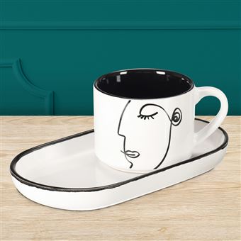 Mug et soucoupe The Home Deco Factory Arty Blanc et Noir
