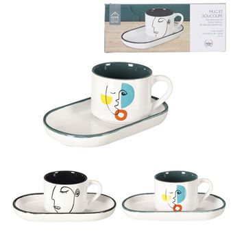 Mug et soucoupe The Home Deco Factory Arty Blanc et Noir