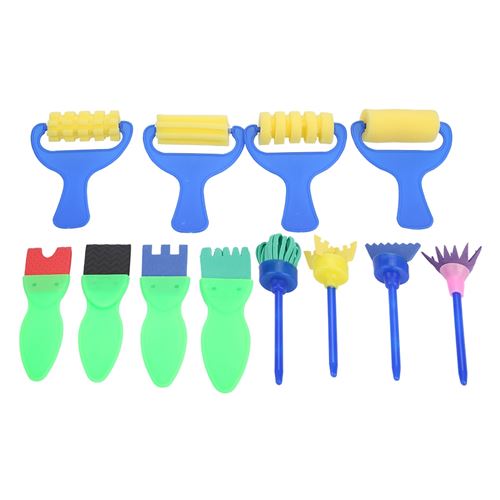 12pcs Enfants peinture brosses éponge peinture rouleau pinceau jouet dessin ensemble pour enfant