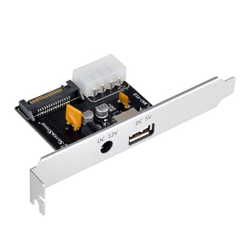 SilverStone SST-ECP01 - Carte adaptateur d'alimentation double sortie avec jack 12V DC et port USB Type A 5V, OCP, supporte profile bas