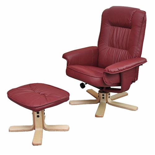 Fauteuil relax /de relaxation M56 avec pouf, simili-cuir, bordeaux