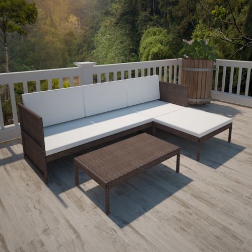 Casasmart - Canapé 3 places d'extérieur avec table polyrotin marron
