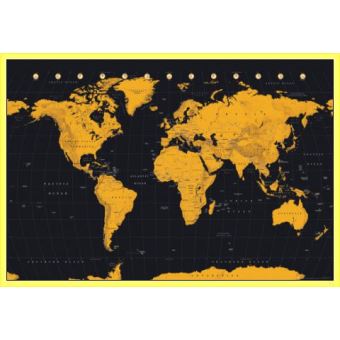 Poster Encadré Cartes Du Monde Gold World Map 61x91 Cm Cadre Plastique Jaune