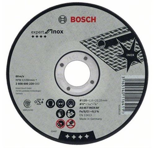 Disque Expert à Tronçonner Bosch à Moyeu Plat Spécial Inox 125X1.6 Mm - 2608600220