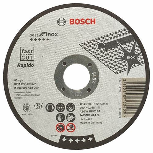 Disque Best à Tronçonner Bosch à Moyeu Plat Spécial Inox 125X0.8 Mm - 2608603488