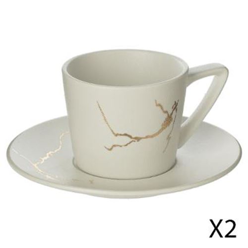 Lot de 2 Tasses à Café & Soucoupe Marbre 20cl Blanc