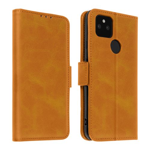 Avizar Étui pour Google Pixel 5 Style Vintage avec Porte-cartes et Support Vidéo Camel