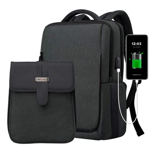 Beschoi Sac à Dos Ordinateur 15,6” Affaires Loisir Voyage 2 en 1 Detachable Comme Sacoche Bandouliere avec Prise USB Antivol Etan