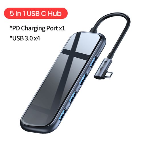 Adaptateur USB-C Hub, Baseus 5 en 1 avec PD Charging Port et USB3.0- Noir