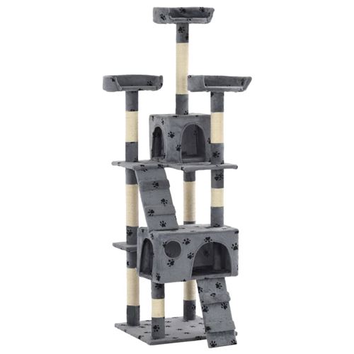 Arbre &agrave; chat et griffoirs Sisal 170cm Empreintes de pattes Gris