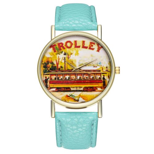 Montre à quartz vintage pour homme avec bracelet en cuir de style classique et bracelet en cuir pour homme, T334-AMenthe verte