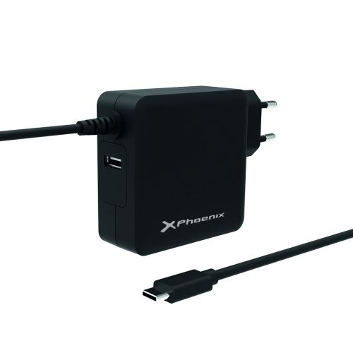 Chargeur pour ordinateurs portables de type C Phoenix avec câble intégré et port de chargement USB 2.4a