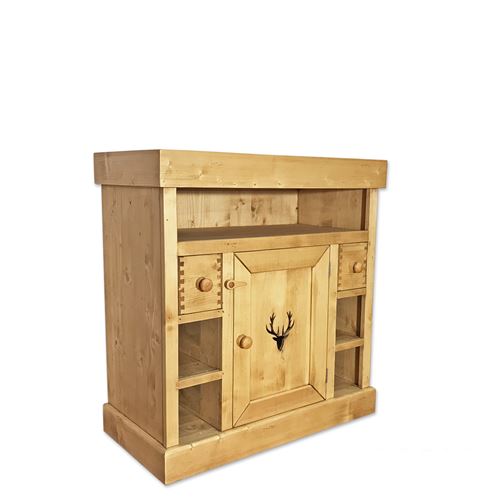Meuble TV CERF en Bois Massif 1 Porte et 2 Tiroirs 90 cm