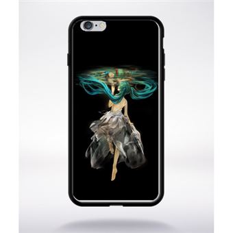 Coque Manga Fille Cheveux Bleu Compatible Apple Iphone 6 Plus Bord Noir Silicone