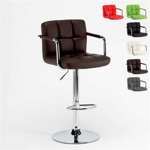 Superstool - Tabouret pour bar cuisine haut tournant réglable avec dossier et avec accoudoirs Las Vegas, Couleur: Marron