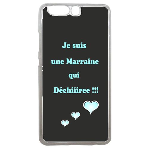 Coque Marraine Turquoise Et Noir Compatible P10 Transparent