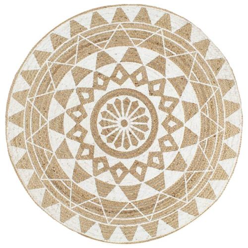 vidaXL Tapis fait à la main Jute avec imprimé blanc 150 cm