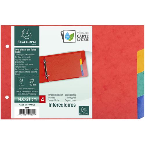 Intercalaires Exacompta Carte Forte 14,8x21cm 4 positions