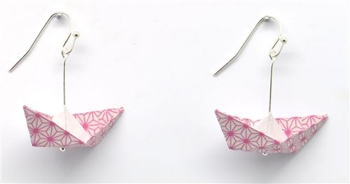 Boucles d'oreille papier origami bateau rose - the cocotte