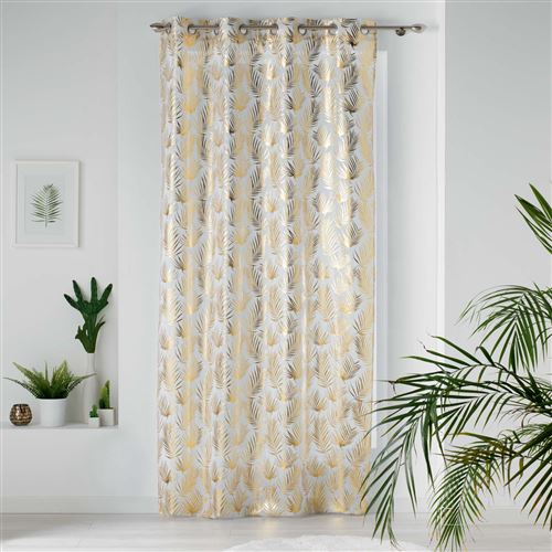 Voilage a oeillets 130 x 240 cm voile sable imprime metallise kolza Blanc/Or
