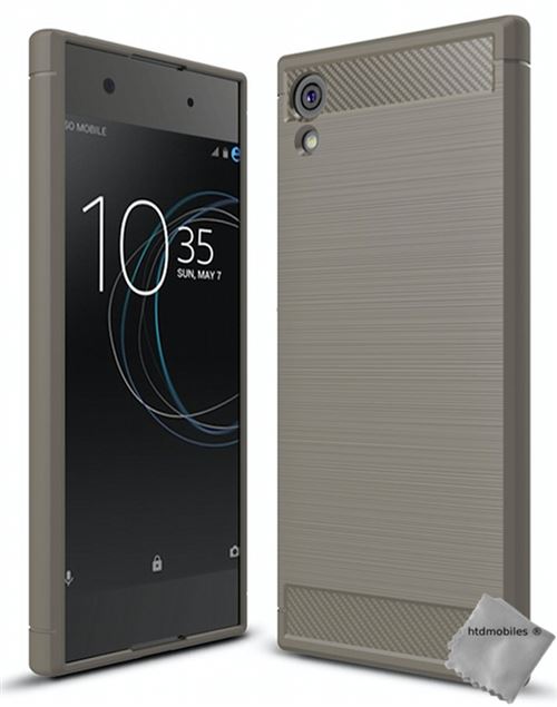 Housse etui coque silicone gel carbone pour Sony Xperia XA1 Plus avec verre trempe - GRIS