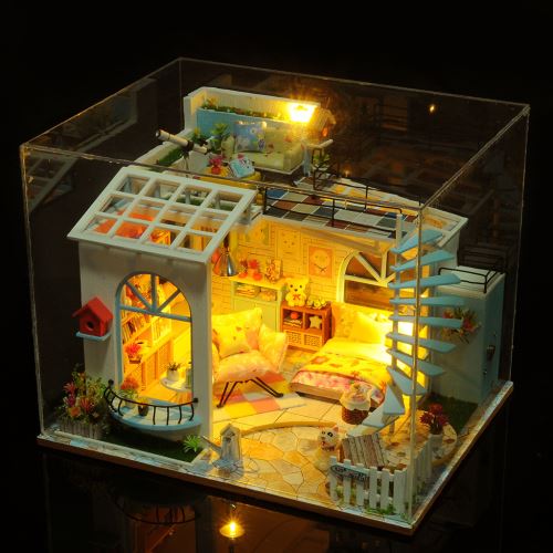 Maison miniature Bricolage 3D en bois Meubles LED Maison Puzzle décorez cadeaux Creative Pealer8692