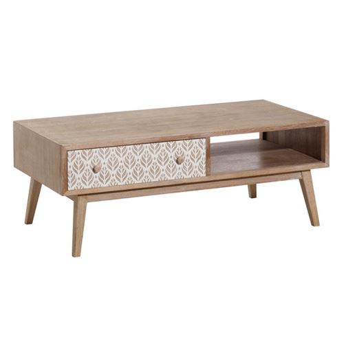 Table basse 1 niche 1 tiroir Bois/Blanc - NAVIAN