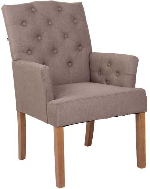 Chaise de salle à manger Sugar en tissu - Assise style Chesterfield - Piètement en bois de caoutchouc Clair - Assise Taupe