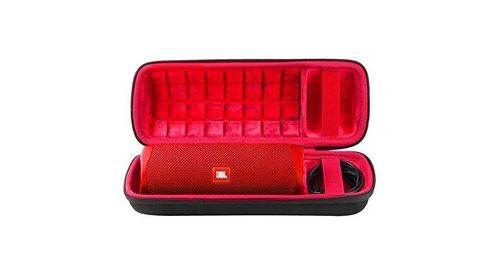 Co2crea dur étui de voyage rigide housse cas pour jbl flip 5 enceinte bluetooth portable（boîte seule） (flip 5 housse, extérieur noir+intérieur rouge)