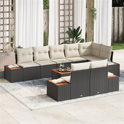Non Communiqué Noir Ensemble De Canapé De Jardin 9 Pièces Avec Coussins Poly Rattan Acacia
