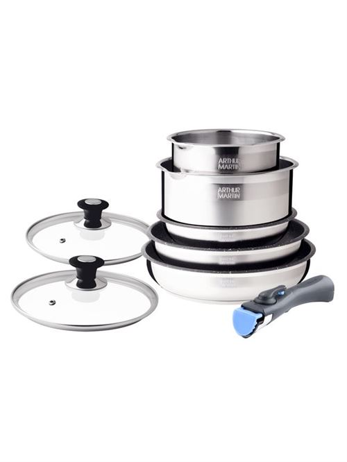 Batterie de cuisine Arthur Martin AM2493 8 pieces - Acier Inoxydable - Poignée amovible - Tous feux dont induction - Image 3