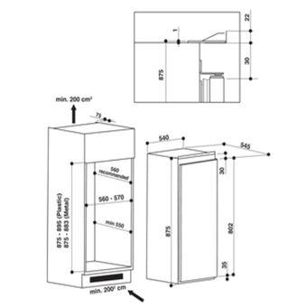 Réfrigérateur 1 porte intégrable à glissière 54cm 134l f Whirlpool arg90211n