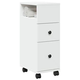 vidaXL Meuble étroit de salle de bain à roulettes blanc, rangement de salle de bain étroite, rangement de salle de bain 855232 - 1