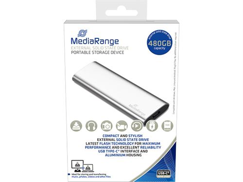 MediaRange MR1102 - SSD - 480 Go - externe (portable) - USB 3.2 Gen 2 (USB-C connecteur) - argent