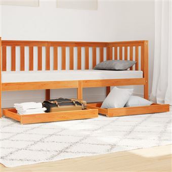 vidaXL Tiroirs de Lit de Jour 2 pcs, Meuble de Rangement avec Roulettes, Accessoire de Chambre à Coucher, Cire Marron Bois de Pin Massif - 1