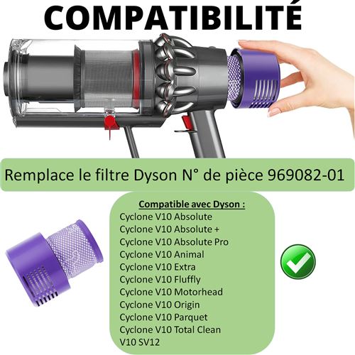 Filtre pour Dyson V10 Remplacement filtre 969082-01 aspirateur Série  cyclone V10 aboslute animal motorhead [Lot 2] Phonillico® - Accessoire  aspirateur et cireuse - Achat & prix