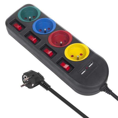 Rallonge électrique Multiprises 4 prises avec 2 entrées USB Maclean noir