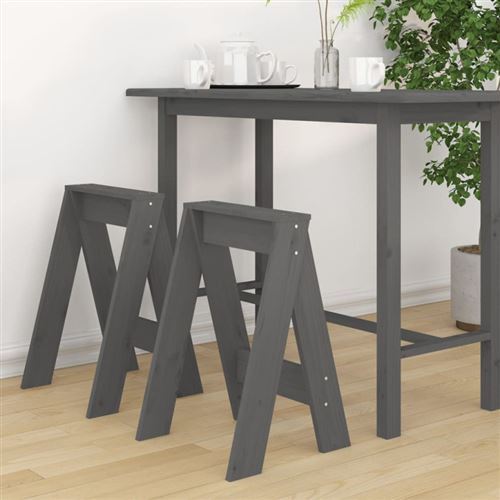 Vidaxl Sgabelli 2 Pz Grigio 40x40x60 Cm In Legno Massello Di Pino