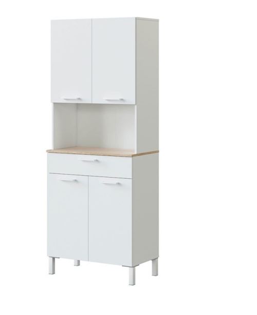 Buffet meuble cuisine 4 portes + tiroir coloris blanc artic / chêne canadien - Hauteur 186 cm x Longueur 72 cm x Profondeur 40 cm