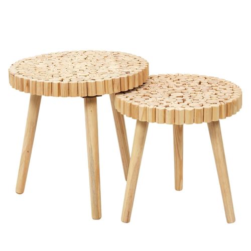 Non Communiqué Beige Table Gigogne Rondin En Bois 40 Cm